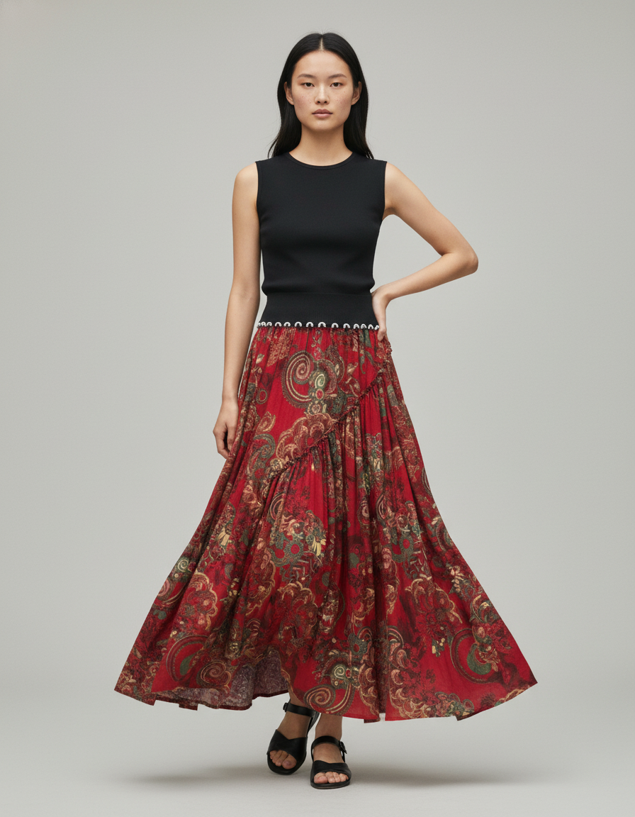 Jupe Longue Imprimée Fluide Bohème