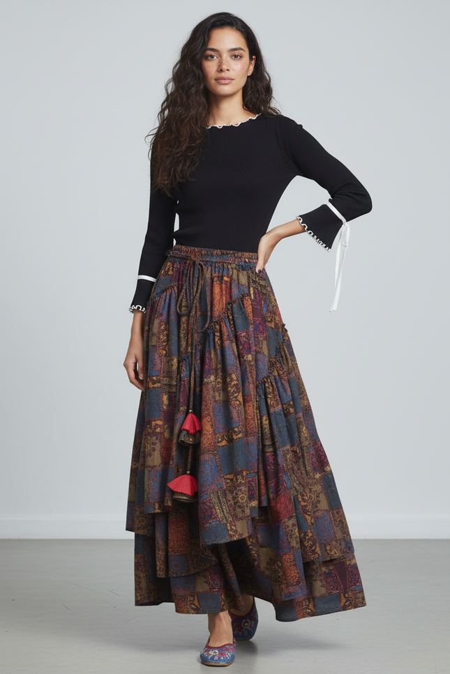 Jupe Longue Patchwork Irrégulière Bohème