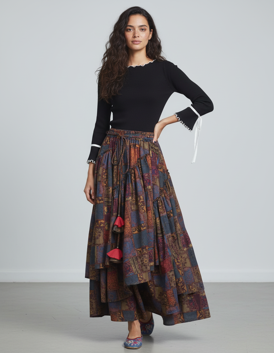 Jupe Longue Patchwork Irrégulière Bohème