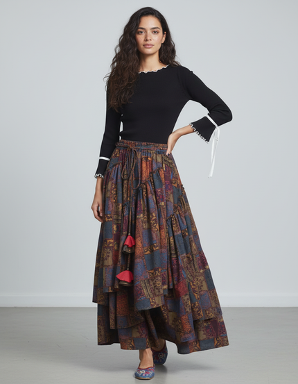 Jupe Longue Patchwork Irrégulière Bohème