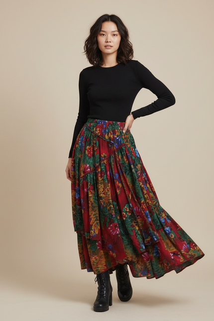 Jupe Longue Fleurie Asymétrique Bohème