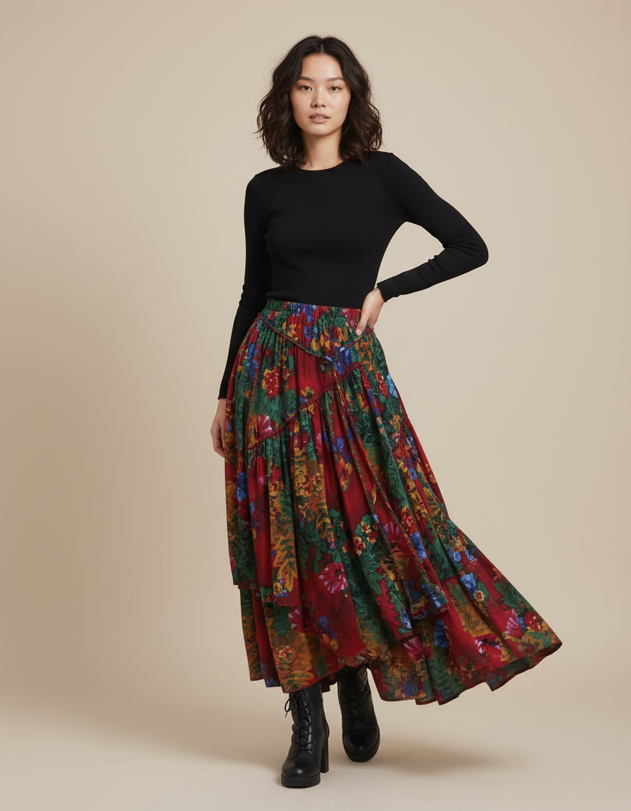 Jupe Longue Fleurie Asymétrique Bohème