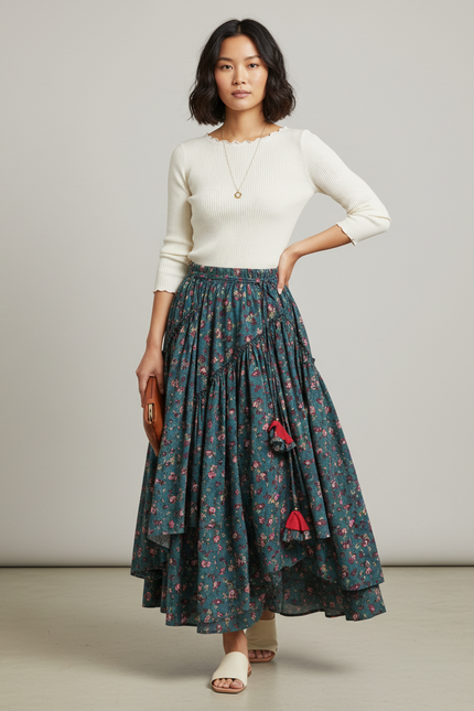 Jupe Longue Vert Fleuri Bohème