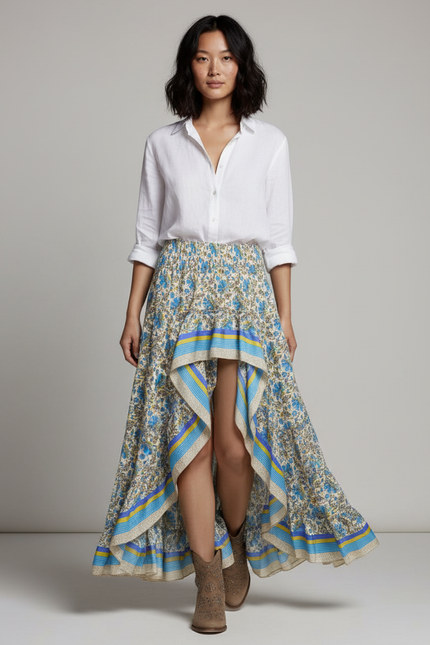 Jupe Longue Imprimée Florale Asymétrique Bohème Chic