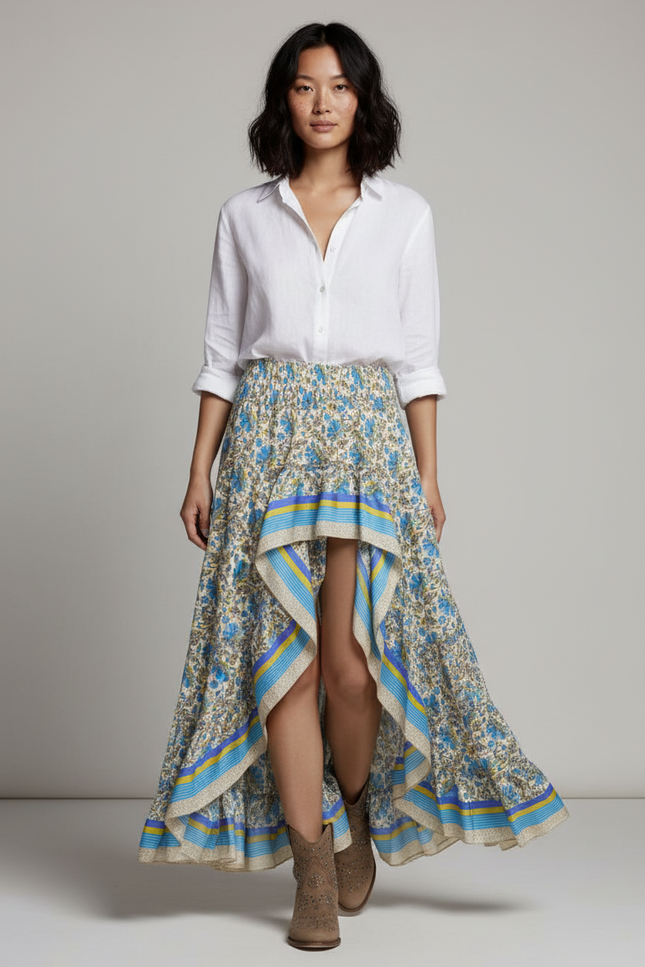 Jupe Longue Imprimée Florale Asymétrique Bohème Chic