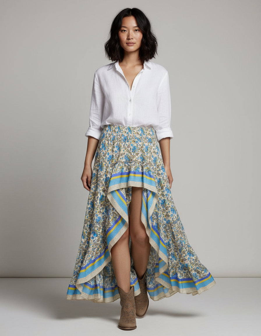 Jupe Longue Imprimée Florale Asymétrique Bohème Chic