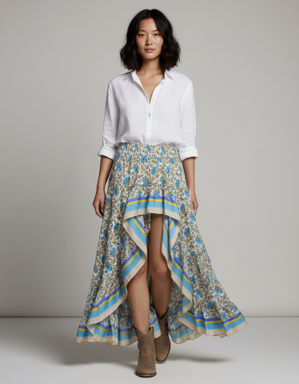 Jupe Longue Imprimée Florale Asymétrique Bohème Chic