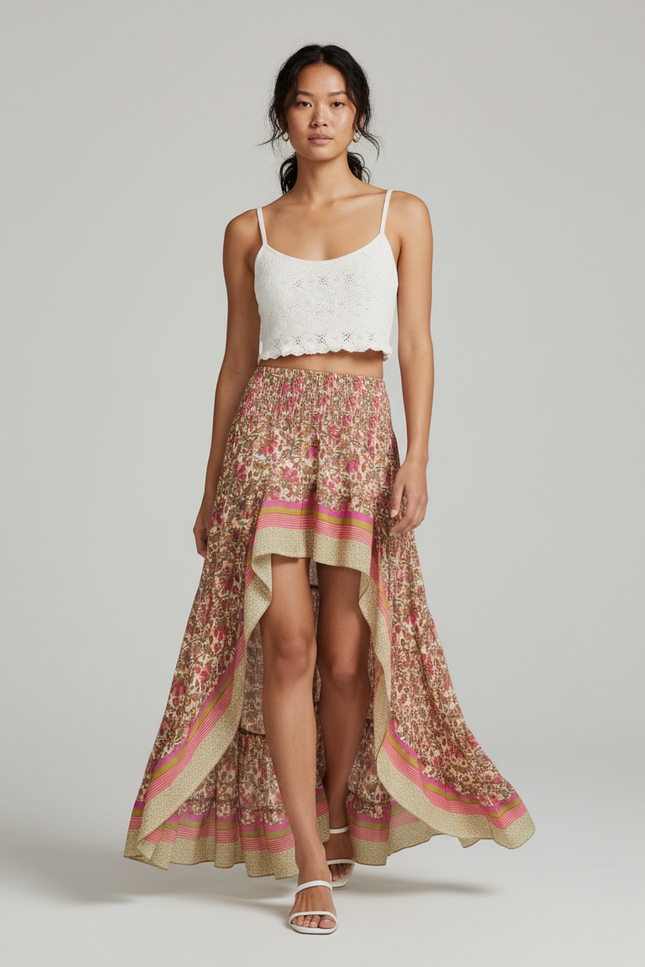 Jupe Longue Asymétrique Florale Bohème