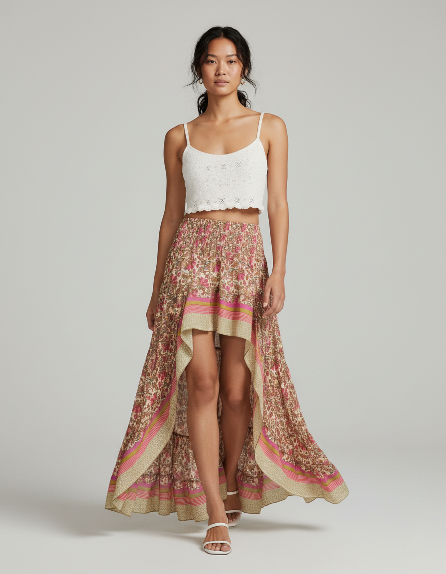 Jupe Longue Asymétrique Florale Bohème