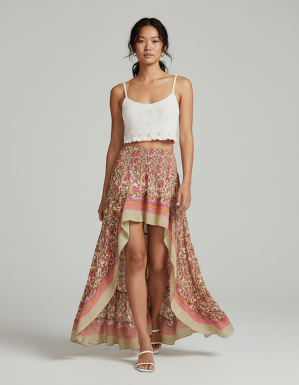 Jupe Longue Asymétrique Florale Bohème