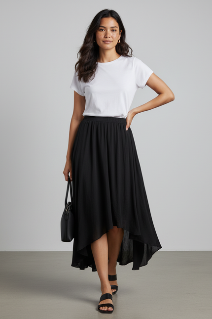 Jupe Longue Noire Asymétrique Fluide