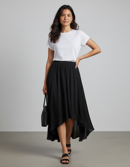 Jupe Longue Noire Asymétrique Fluide