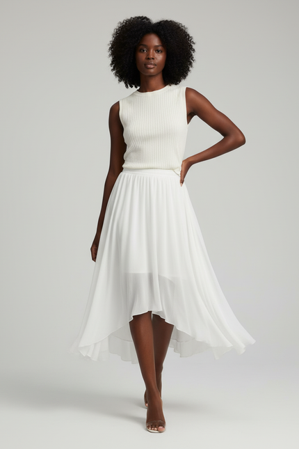 Jupe Longue Blanche Asymétrique Fluide Femme