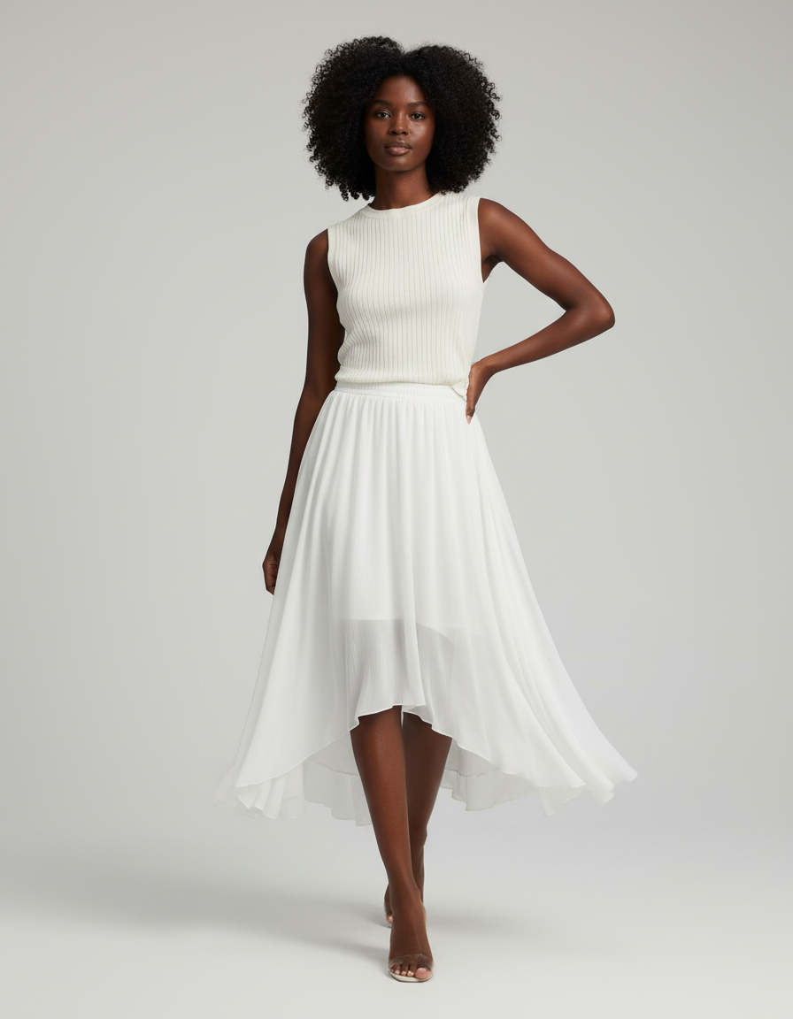 Jupe Longue Blanche Asymétrique Fluide Femme