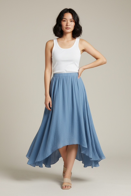 Jupe Longue Bleue Asymétrique Fluide