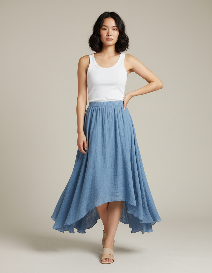 Jupe Longue Bleue Asymétrique Fluide