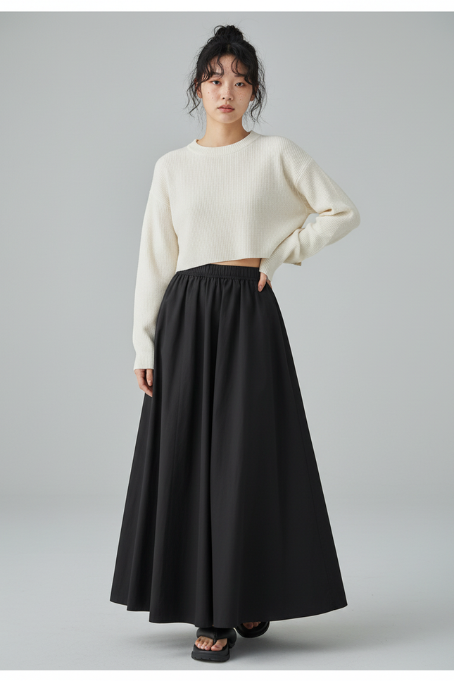 Jupe Longue Noire Fluide Élégante