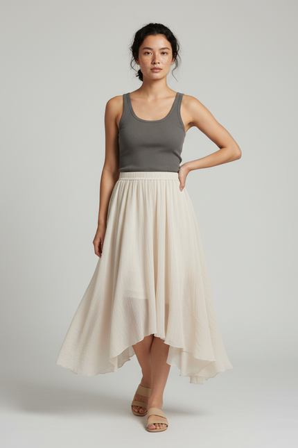 Jupe Longue Crème Asymétrique Fluide