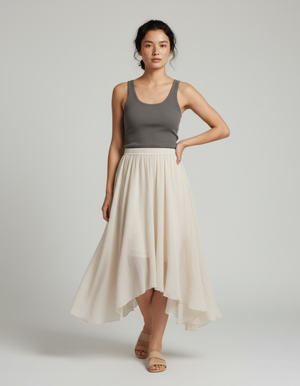 Jupe Longue Crème Asymétrique Fluide
