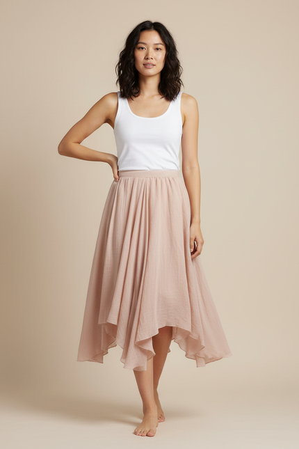 Jupe Longue Rose Pâle Fluide Irrégulière