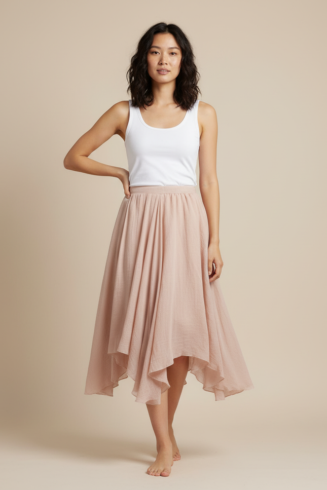 Jupe Longue Rose Pâle Fluide Irrégulière