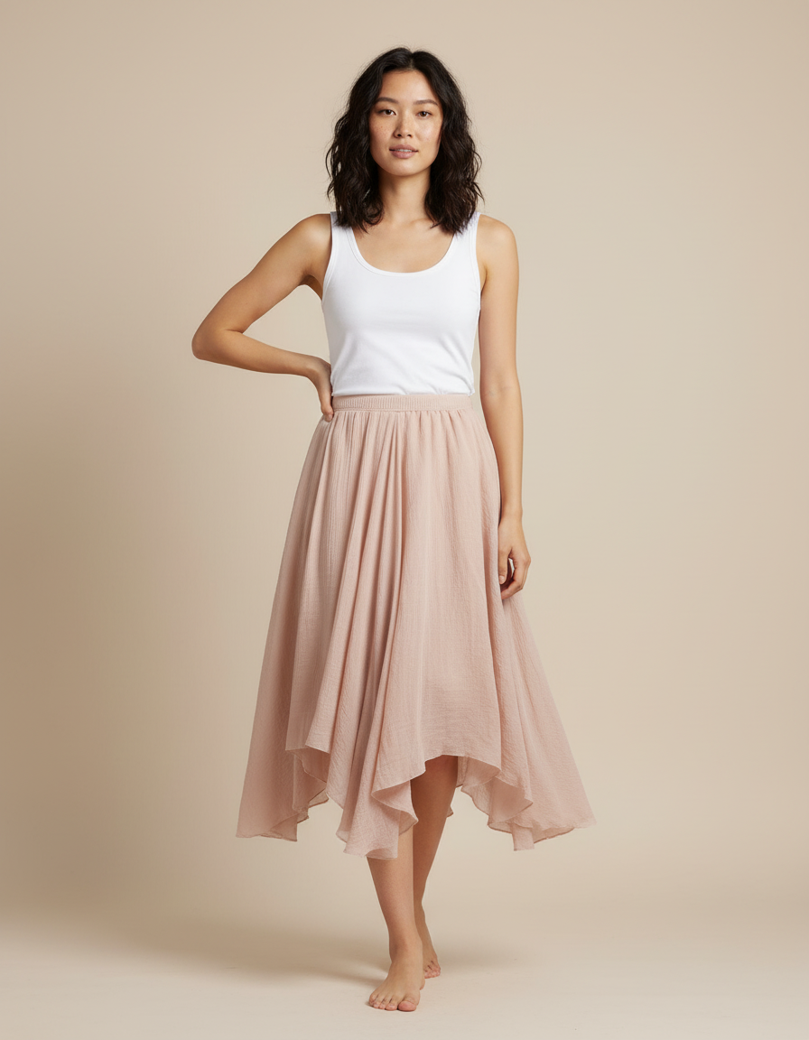 Jupe Longue Rose Pâle Fluide Irrégulière