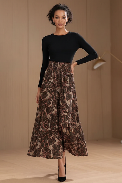 Jupe Longue Florale Taille Haute Fluide