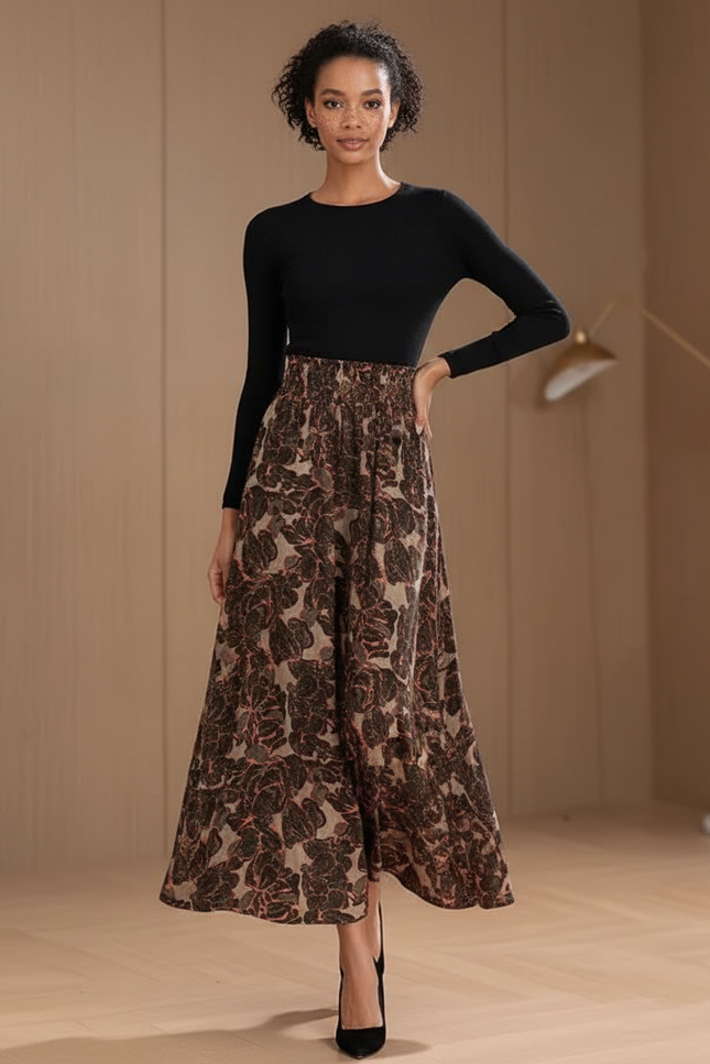 Jupe Longue Florale Taille Haute Fluide