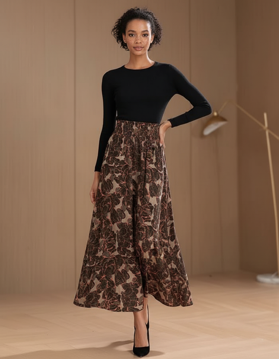 Jupe Longue Florale Taille Haute Fluide