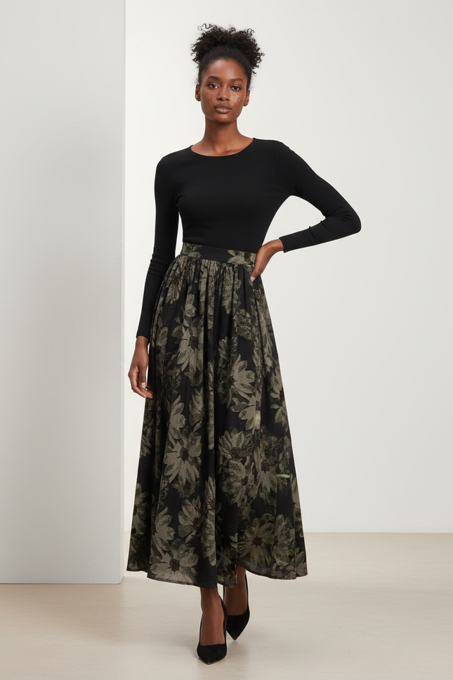 Jupe Longue Florale Fluide Décontractée