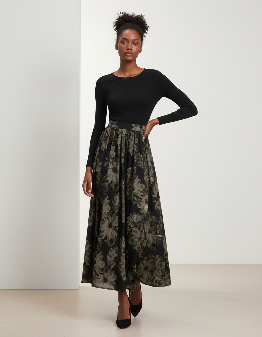 Jupe Longue Florale Fluide Décontractée