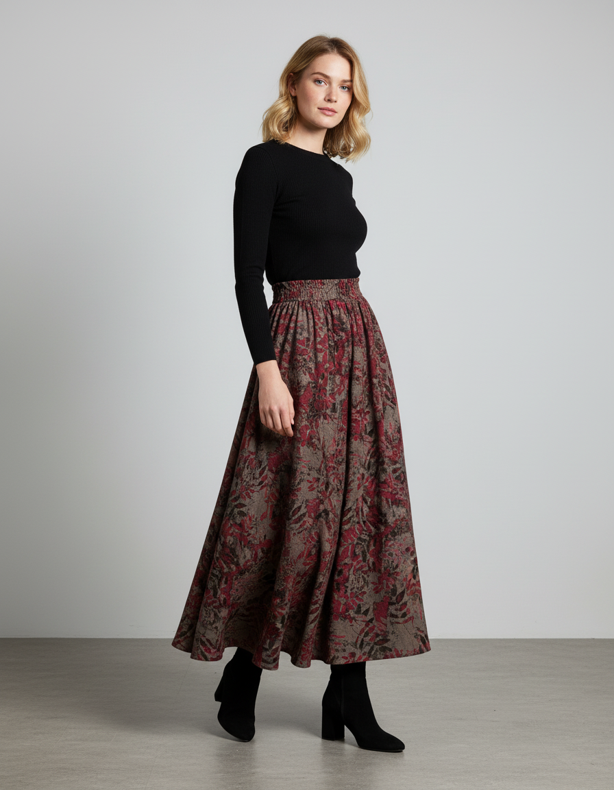 Jupe Longue Imprimée Florale Fluide
