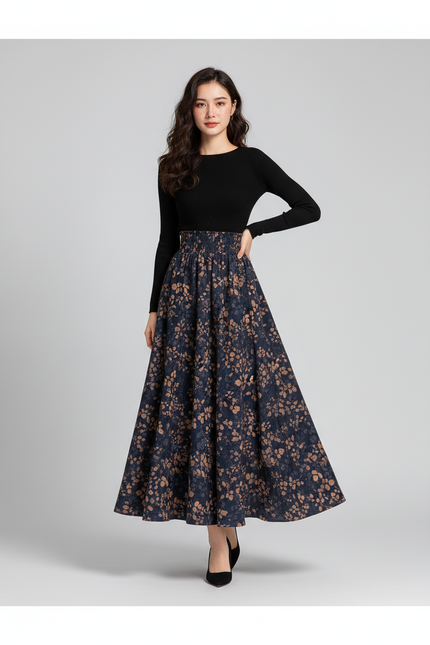 Jupe Longue Taille Haute Fleurie Chic