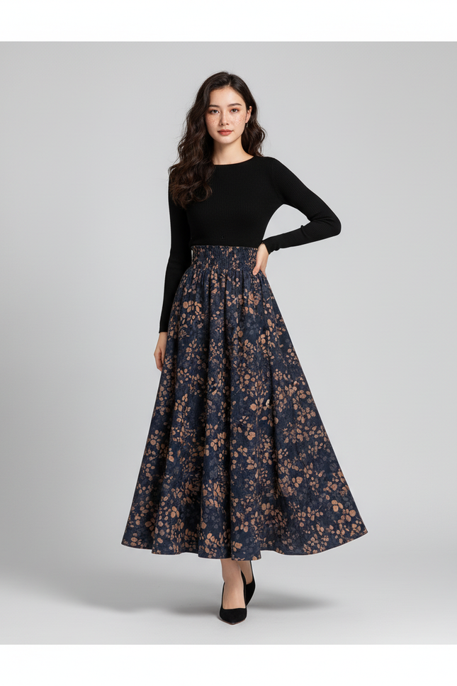 Jupe Longue Taille Haute Fleurie Chic