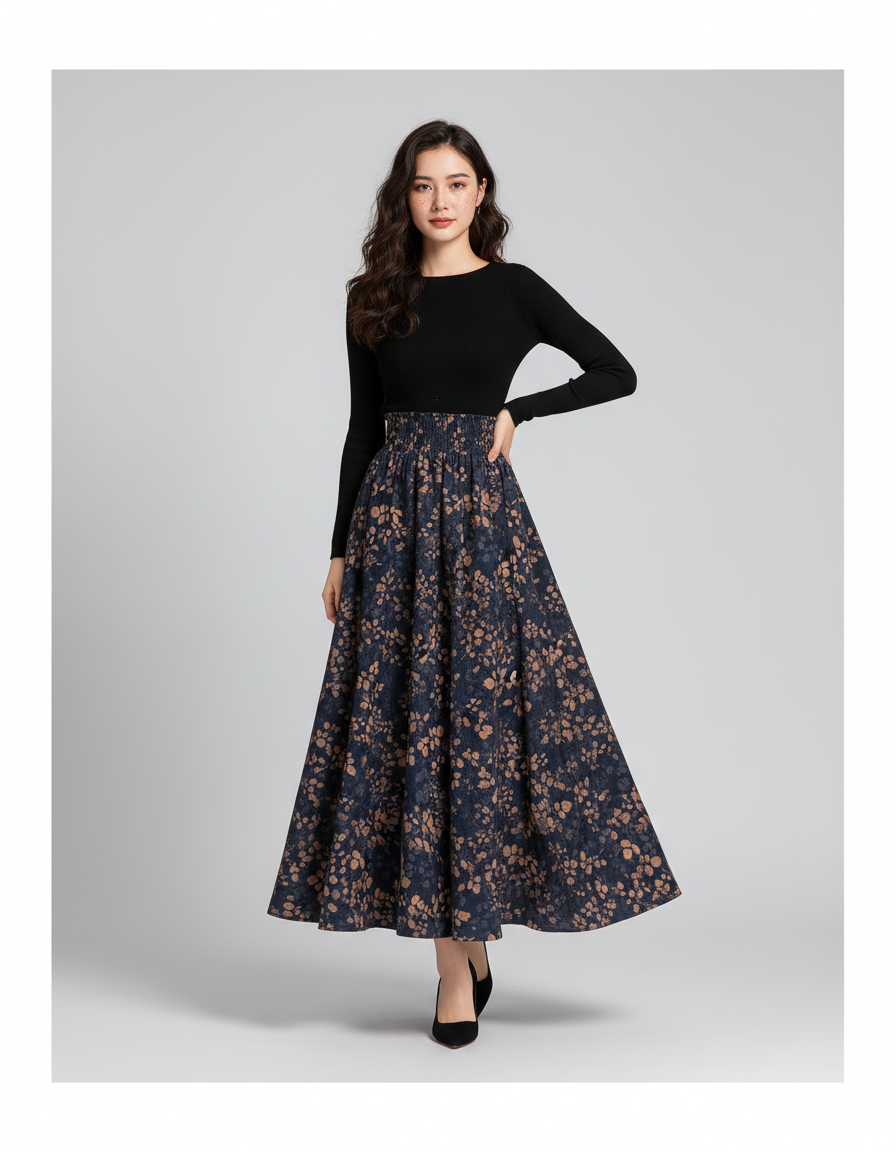 Jupe Longue Taille Haute Fleurie Chic