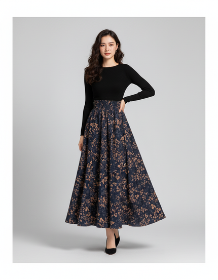 Jupe Longue Taille Haute Fleurie Chic