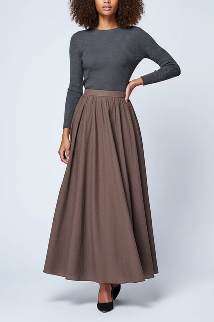 Jupe Longue Marron Évasée Fluide