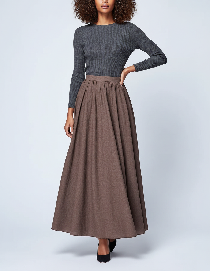 Jupe Longue Marron Évasée Fluide