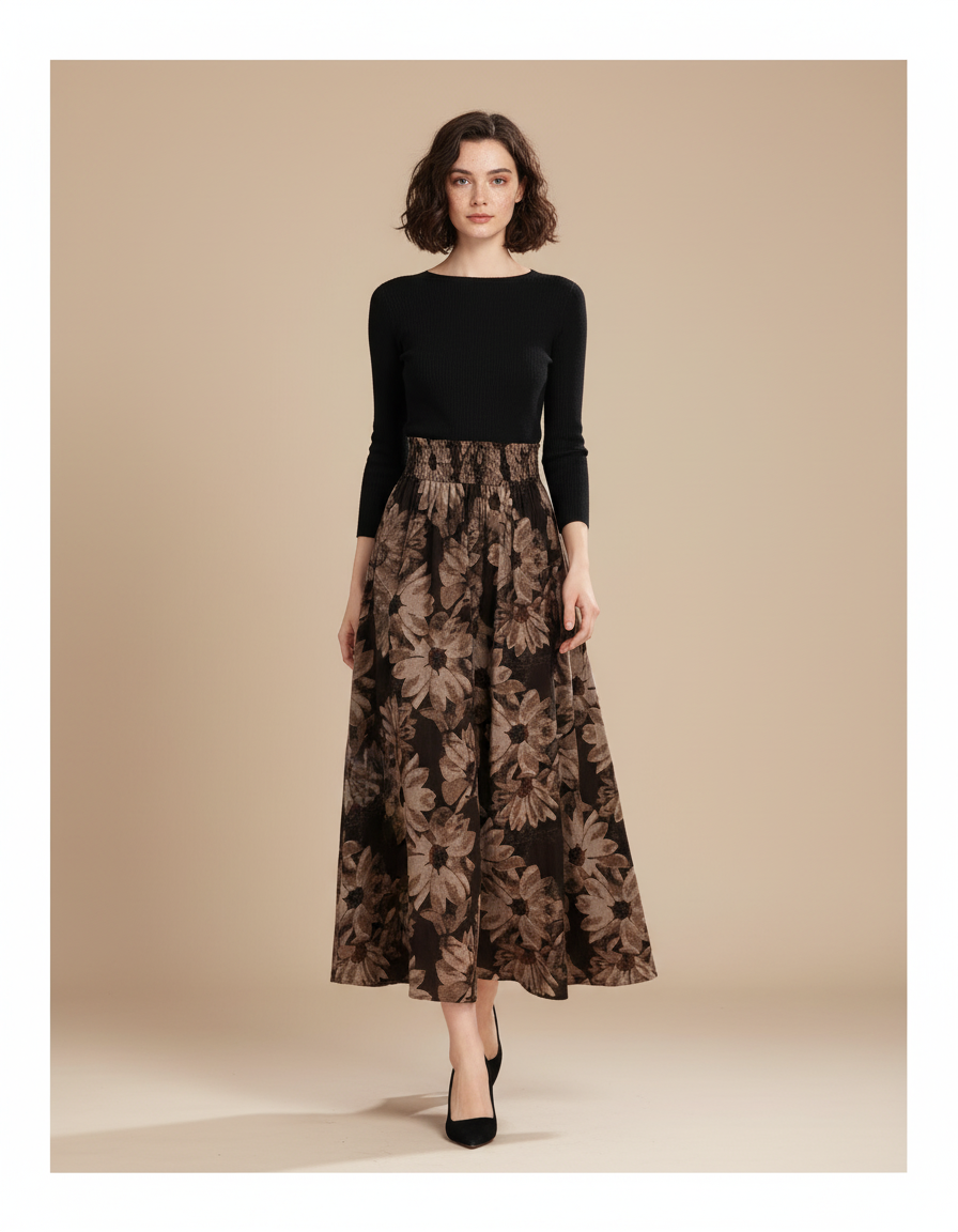 Jupe Longue Florale Taille Haute Bohème