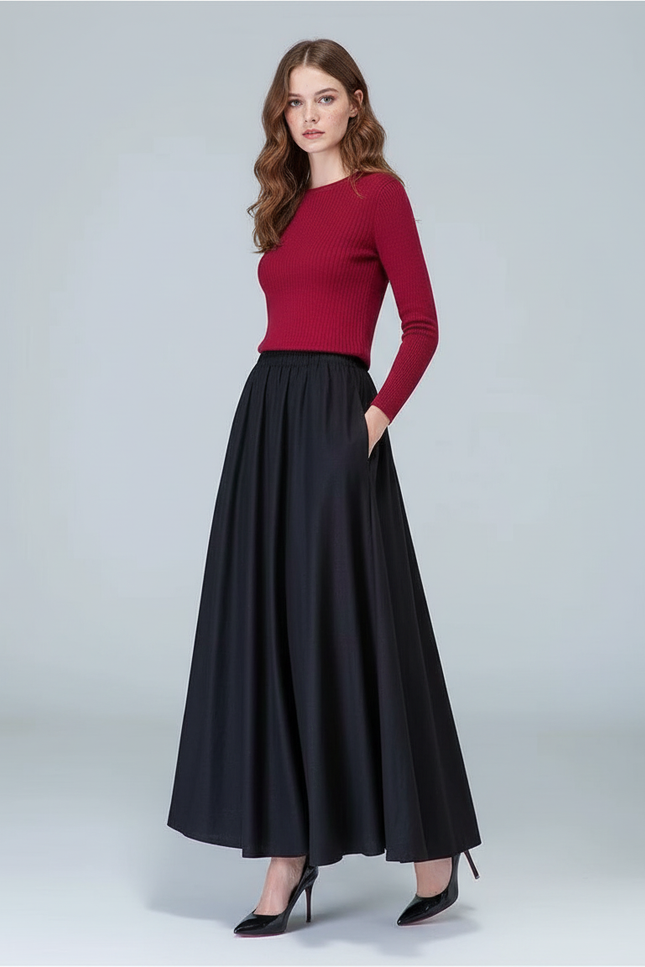 Jupe Longue Noire Ample Élégante