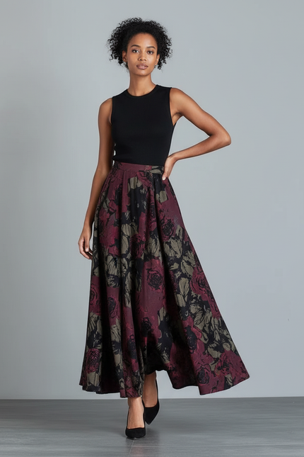 Jupe Longue Imprimée Florale Vintage