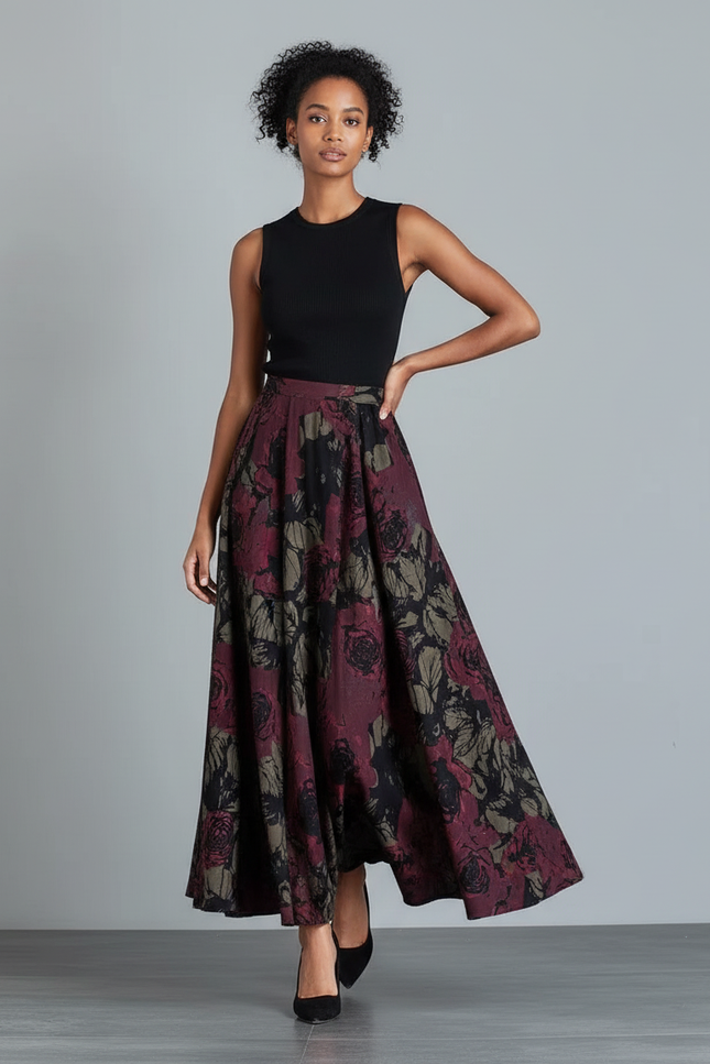 Jupe Longue Imprimée Florale Vintage