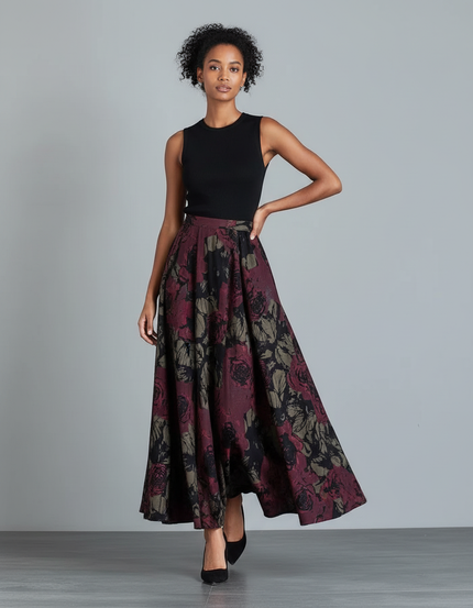 Jupe Longue Imprimée Florale Vintage