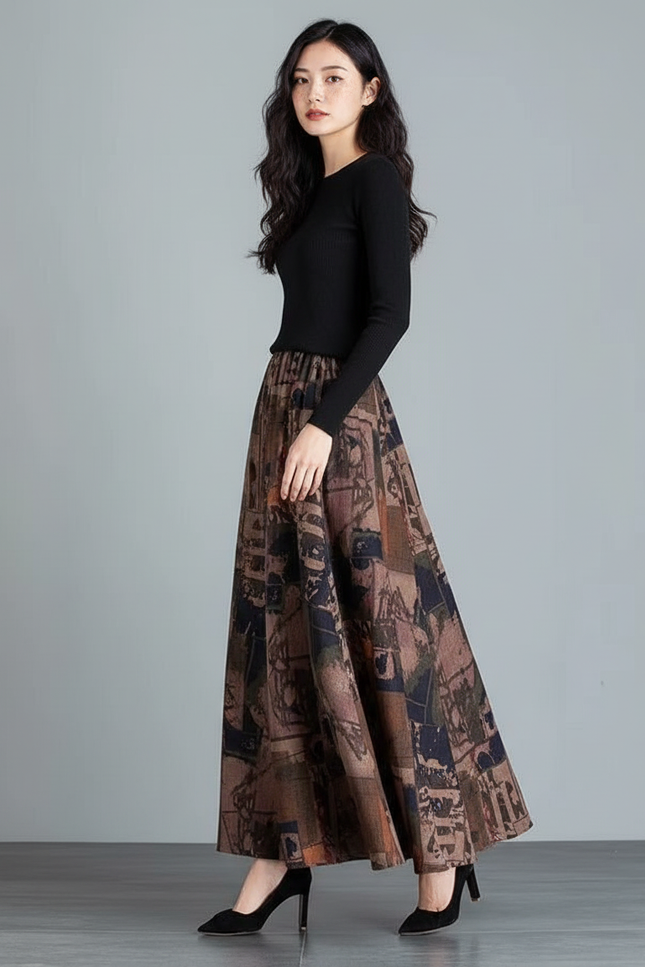 Jupe Longue Imprimée Vintage Bohème