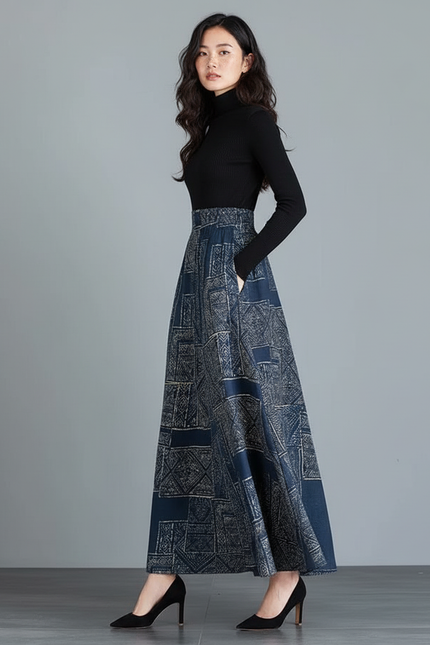 Jupe Longue Wax Taille Haute