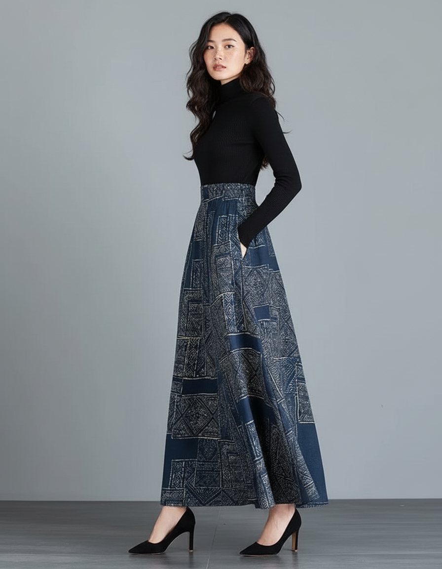 Jupe Longue Wax Taille Haute