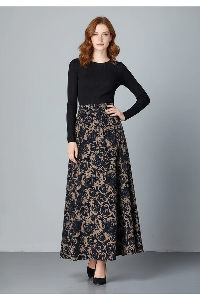 Jupe Longue Motif Floral Fluide