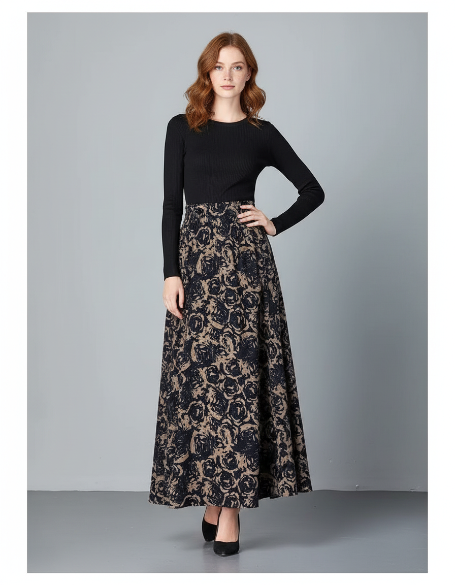 Jupe Longue Motif Floral Fluide