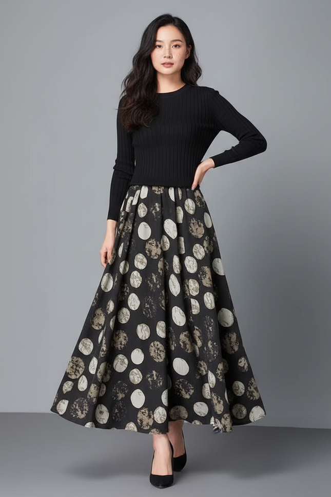 Jupe Longue Imprimée Fluide Vintage