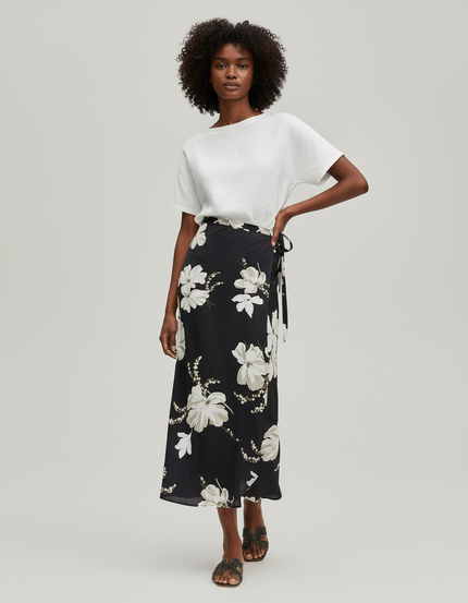 Jupe Longue Noir Fleur Blanche